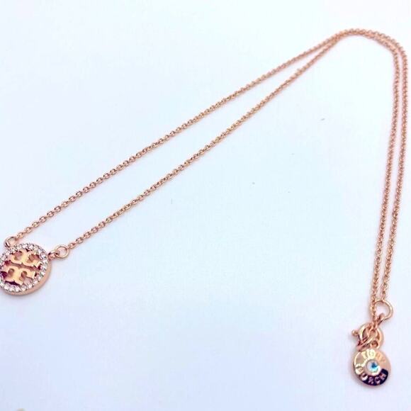 NewTory Burch Rose Gold Pave Logo Necklace - Picture 4 of 6